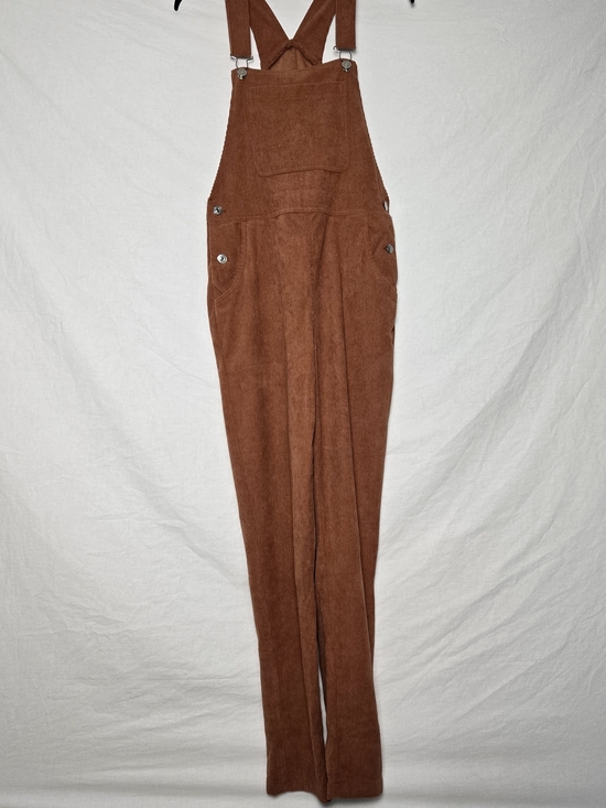 Pants - Vintage Inspired Burnt Orange Corduroy Bib Overalls - Straight Leg